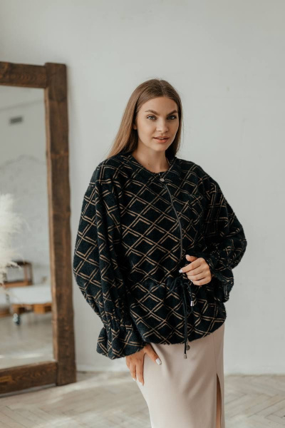 Мягкий женский кардиган на молнии с расклешенным рукавом Стильная леди М-800 черный_принт_ромб - фото 1