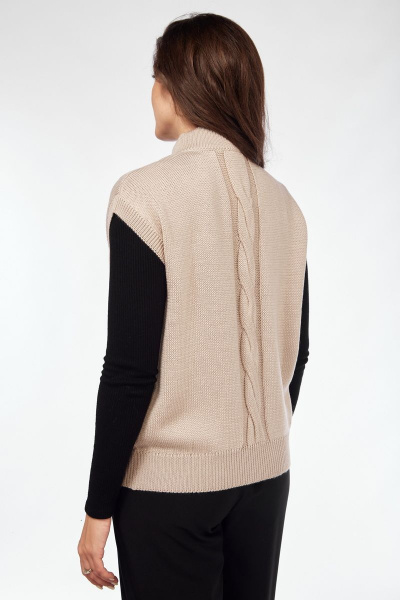 Вязаный шерстяной жилет с косами и стойкой-горловиной Mubliz 110 беж - фото 2