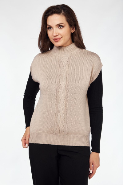 Вязаный шерстяной жилет с косами и стойкой-горловиной Mubliz 110 беж - фото 6