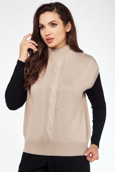 Вязаный шерстяной жилет с косами и стойкой-горловиной Mubliz 110 беж - фото 1