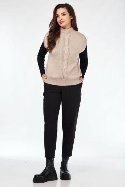 Вязаный шерстяной жилет с косами и стойкой-горловиной Mubliz 110 беж - фото 5