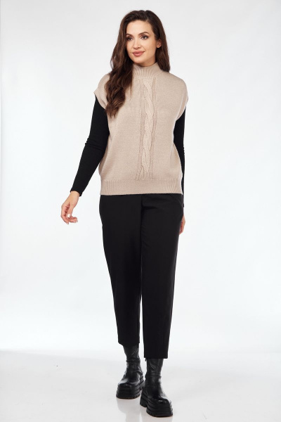 Вязаный шерстяной жилет с косами и стойкой-горловиной Mubliz 110 беж - фото 4