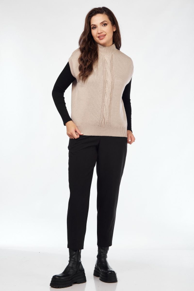 Вязаный шерстяной жилет с косами и стойкой-горловиной Mubliz 110 беж - фото 3