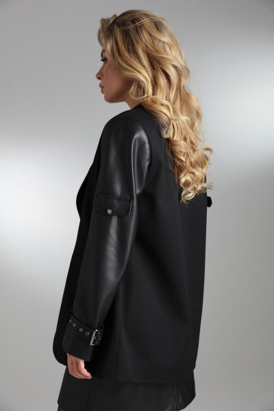 Жакет свободного кроя с эко-кожей и пуговицами LM.Wear ПЛ6029 - фото 5