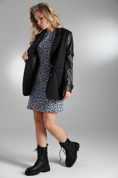 Жакет свободного кроя с эко-кожей и пуговицами LM.Wear ПЛ6029 - фото 9