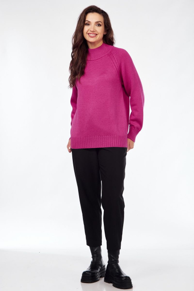 Демисезонный джемпер в рельефной вязке с длинными рукавами Mubliz 112 фуксия - фото 3