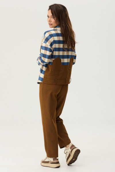 Блуза и брюки классика свободный крой на каждый день Магия моды 2335 синий_коричневый - фото 2