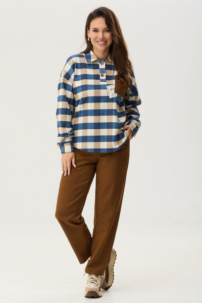 Блуза и брюки классика свободный крой на каждый день Магия моды 2335 синий_коричневый - фото 4