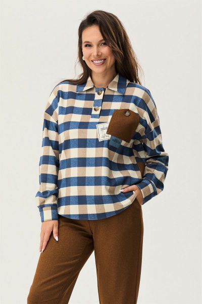 Блуза и брюки классика свободный крой на каждый день Магия моды 2335 синий_коричневый - фото 3