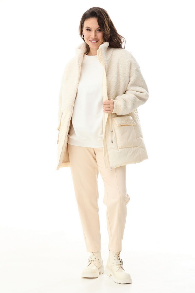 Демисезонная куртка из искусственного меха свободного силуэта Магия моды 2332 сливочный - фото 6