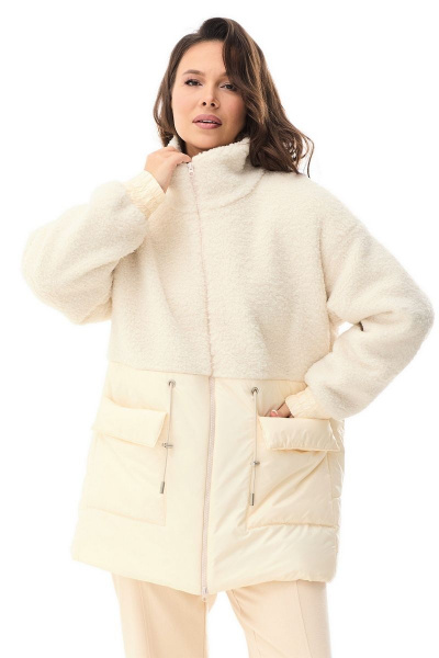 Демисезонная куртка из искусственного меха свободного силуэта Магия моды 2332 сливочный - фото 1