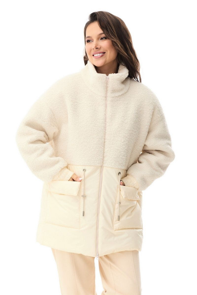 Демисезонная куртка из искусственного меха свободного силуэта Магия моды 2332 сливочный - фото 4