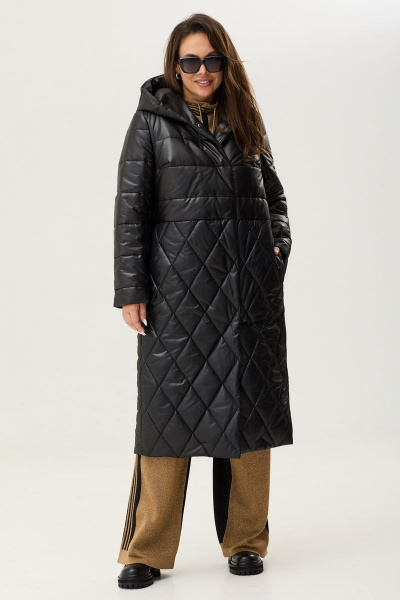 Пальто свободного кроя из плащевой ткани с капюшоном Магия моды 2343 черный - фото 5