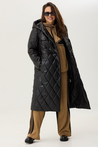 Пальто свободного кроя из плащевой ткани с капюшоном Магия моды 2343 черный - фото 3