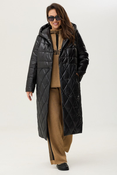 Пальто свободного кроя из плащевой ткани с капюшоном Магия моды 2343 черный - фото 1