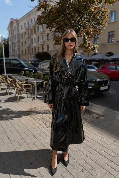 Черный лаковый тренч со свободным кроем и кнопками Skipper Design 115.Lak черный - фото 1