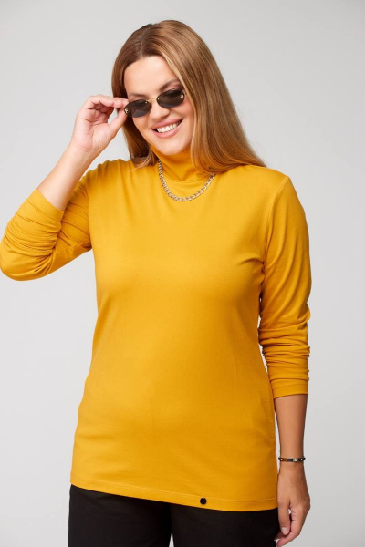 Демисезонный джемпер из трикотажа на стойке Bliss 8044 горчица - фото 3