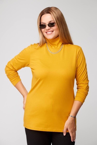 Демисезонный джемпер из трикотажа на стойке Bliss 8044 горчица - фото 1
