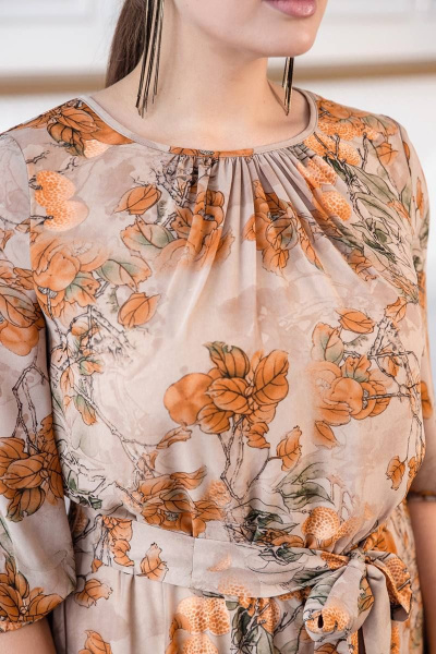 Длинное платье из текстиля с поясом-завязкой ASV 2643 рыжий - фото 6