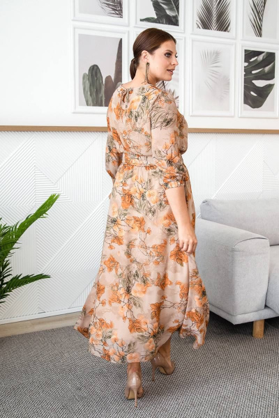 Длинное платье из текстиля с поясом-завязкой ASV 2643 рыжий - фото 2