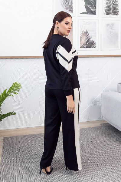 Прямые брюки из вискозы с резинкой и контрастными вставками ASV 2645 черно-бежевый - фото 5