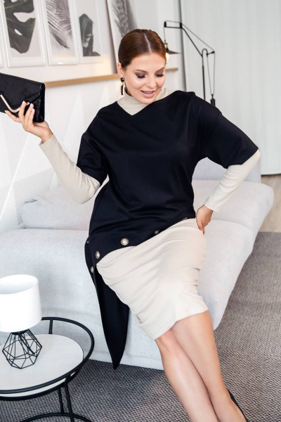 Комплект платье и туника с асимметричным вырезом ASV 2620 черно-бежевый - фото 4