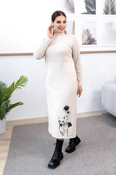 Демисезонное платье из вискозы и трикотажа с карманами ASV 2619 бежевый - фото 1