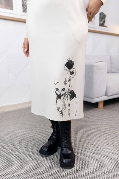 Демисезонное платье из вискозы и трикотажа с карманами ASV 2619 бежевый - фото 4