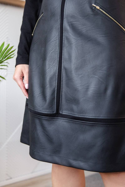 Комбинированное платье из эко-кожи и трикотажа с застежкой-молнией ASV 2618 черный - фото 7