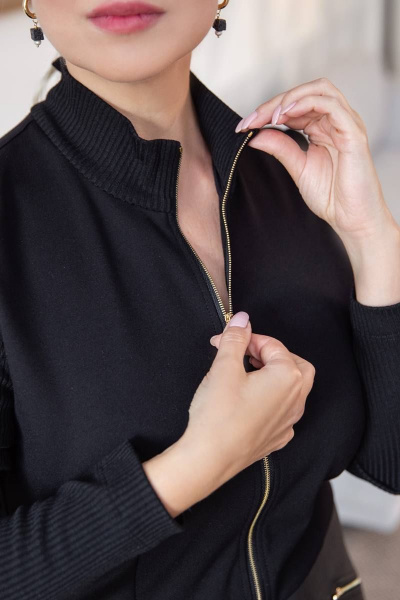 Комбинированное платье из эко-кожи и трикотажа с застежкой-молнией ASV 2618 черный - фото 6