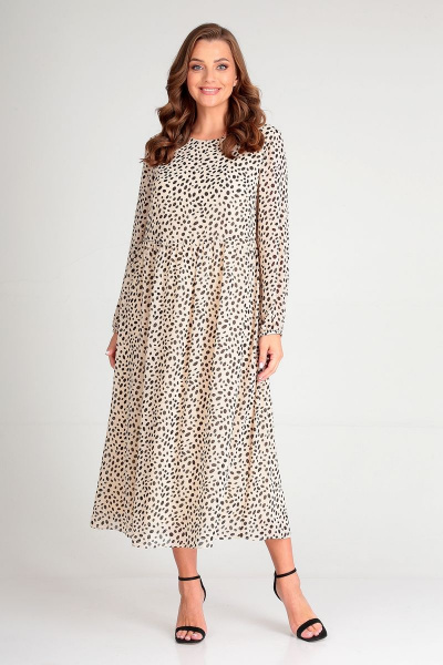 Демисезонное шифоновое платье с сборками и длиной 124 см Liona Style 876 бежевый - фото 1