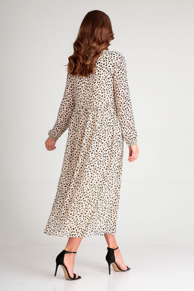 Демисезонное шифоновое платье с сборками и длиной 124 см Liona Style 876 бежевый - фото 2