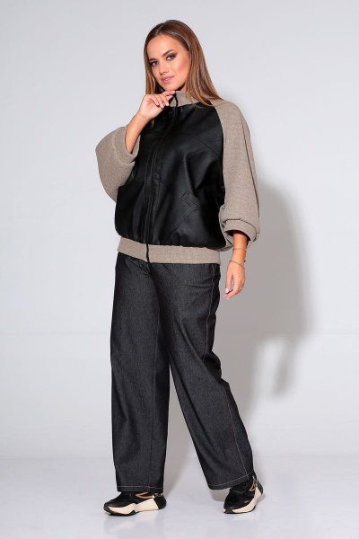 Кардиган из трикотажа и эко-кожи с молнией и рукавом ¾ Liona Style 884 - фото 3