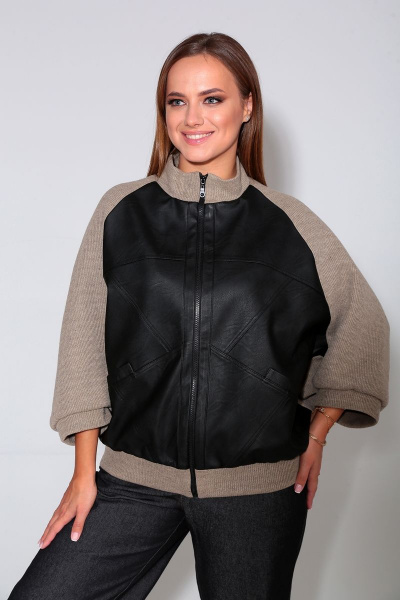 Кардиган из трикотажа и эко-кожи с молнией и рукавом ¾ Liona Style 884 - фото 2