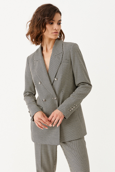 Деловой костюм с полуприталенным жакетом и расклешёнными брюками Панда 155320w черно-бежевый - фото 2