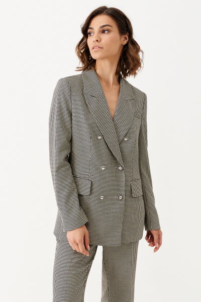 Деловой костюм с полуприталенным жакетом и расклешёнными брюками Панда 155320w черно-бежевый - фото 3