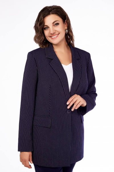 Деловой костюм из текстиля в светлую полоску для size+ Ольга Стиль С-819 синий_полоска - фото 4