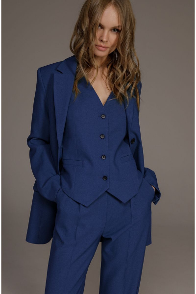 Летний текстильный жакет с пиджачным воротником PiRS 4651 синий - фото 2