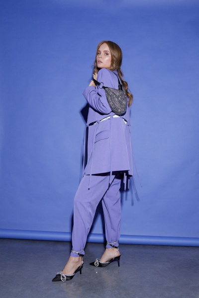 Брюки укороченные деловые с высокой посадкой из текстиля PiRS 4746 лавандовый - фото 10