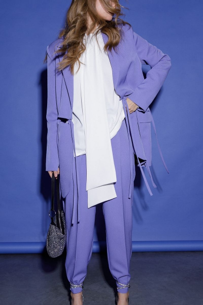 Брюки укороченные деловые с высокой посадкой из текстиля PiRS 4746 лавандовый - фото 9