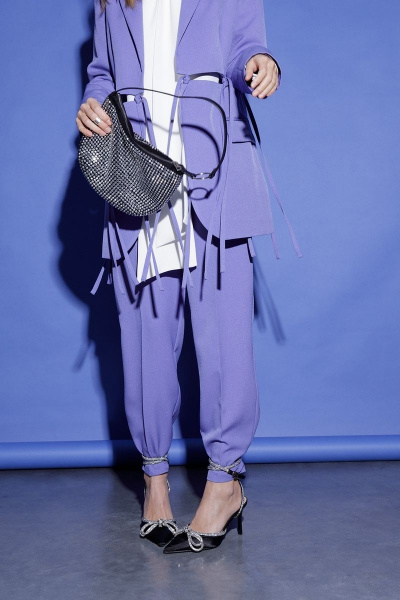 Брюки укороченные деловые с высокой посадкой из текстиля PiRS 4746 лавандовый - фото 8