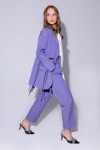 Брюки укороченные деловые с высокой посадкой из текстиля PiRS 4746 лавандовый - фото 1