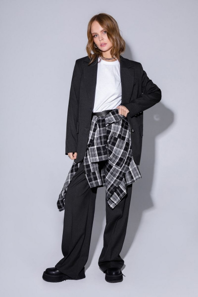 Прямые брюки палаццо из текстиля с высокой посадкой PiRS 4764 графит - фото 6