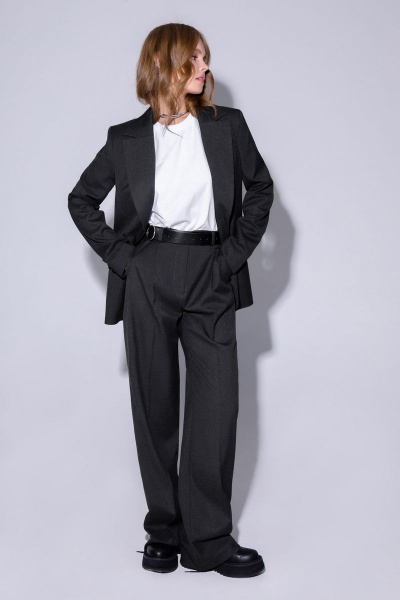 Прямые брюки палаццо из текстиля с высокой посадкой PiRS 4764 графит - фото 2