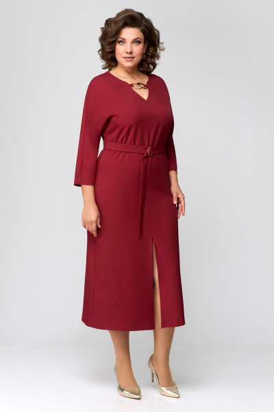 Демисезонное платье прямого силуэта с цепями и разрезом Мишель стиль 1149 винный - фото 11