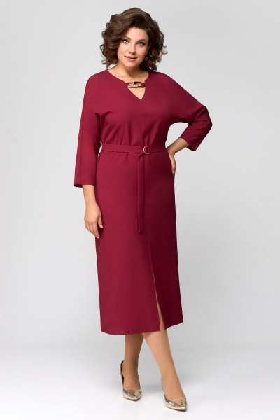 Демисезонное платье прямого силуэта с цепями и разрезом Мишель стиль 1149 винный - фото 10