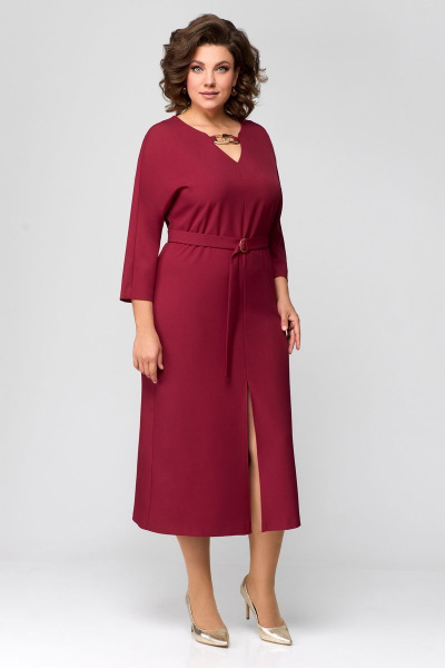 Демисезонное платье прямого силуэта с цепями и разрезом Мишель стиль 1149 винный - фото 1