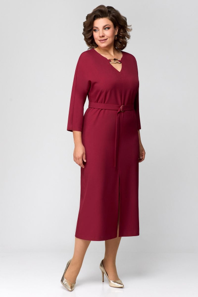 Демисезонное платье прямого силуэта с цепями и разрезом Мишель стиль 1149 винный - фото 9