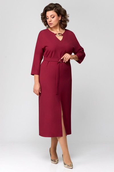 Демисезонное платье прямого силуэта с цепями и разрезом Мишель стиль 1149 винный - фото 8