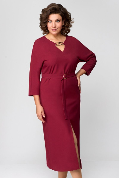 Демисезонное платье прямого силуэта с цепями и разрезом Мишель стиль 1149 винный - фото 5